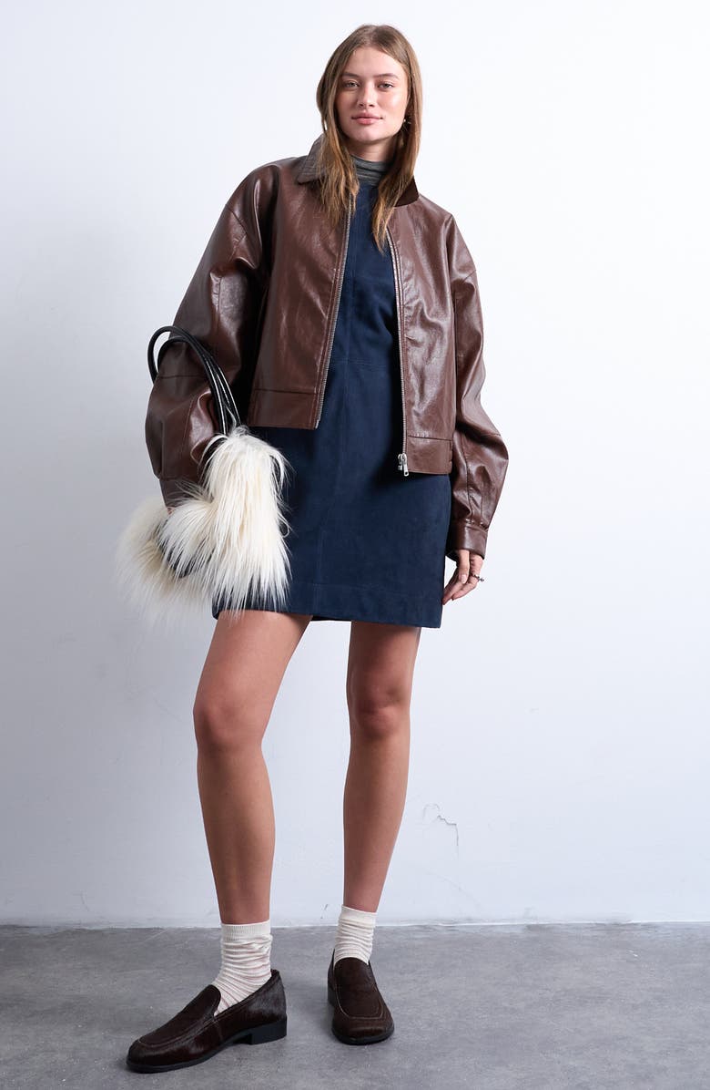 Topshop Oversize Faux Leather Jacket, Main, color, Brown