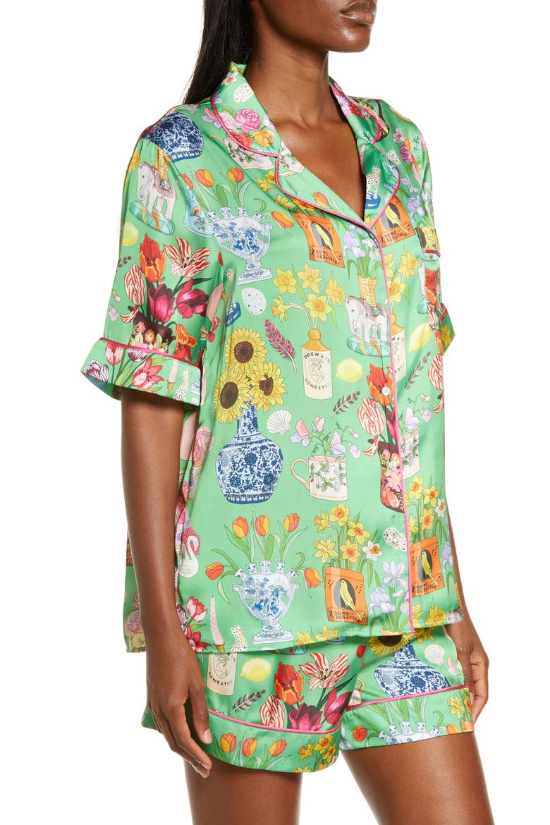 Still Life Short Pajamas, Alternate, color, GREEN