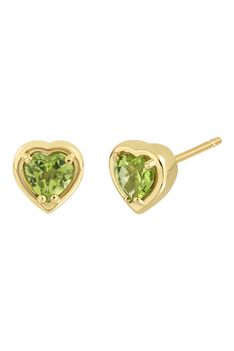 14K Gold Peridot Heart Stud Earrings (Nordstrom Exclusive), Main, color, 14K YELLOW GOLD