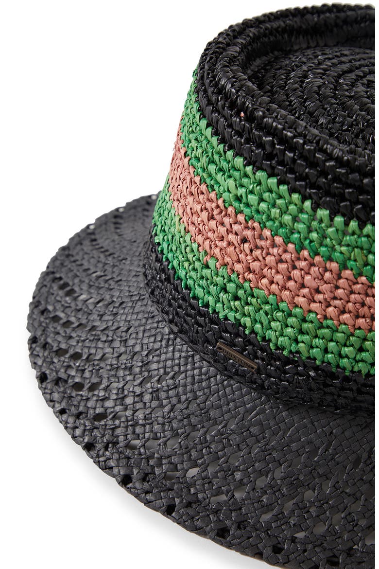 Ellee Festival Straw Bucket Hat, Alternate, color, BLACK/ SILVER PINK