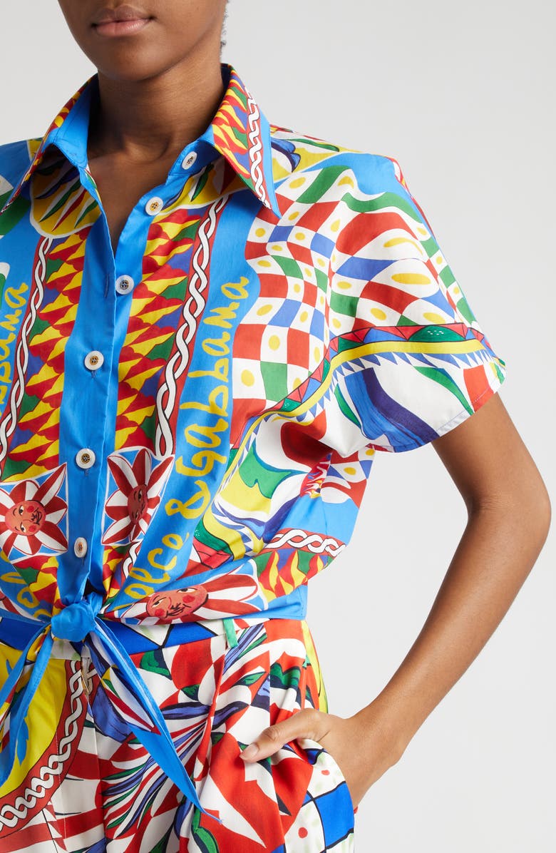 Dolce&Gabbana Carretto Print Tie Detail Cotton Shirt, Alternate, color,