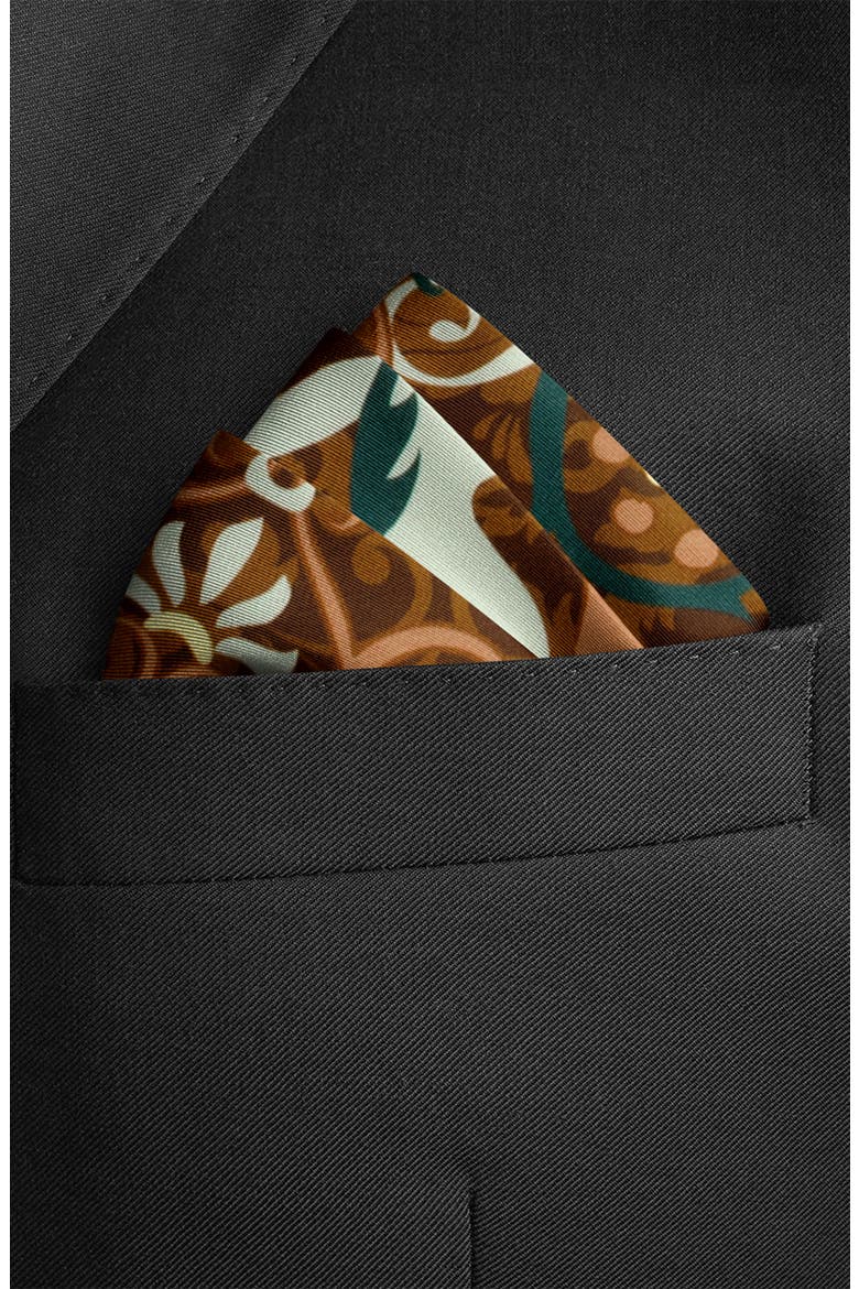 Vincent De Paul Biltmore Renaissance Revival Pocket Square, Alternate, color, BROWN