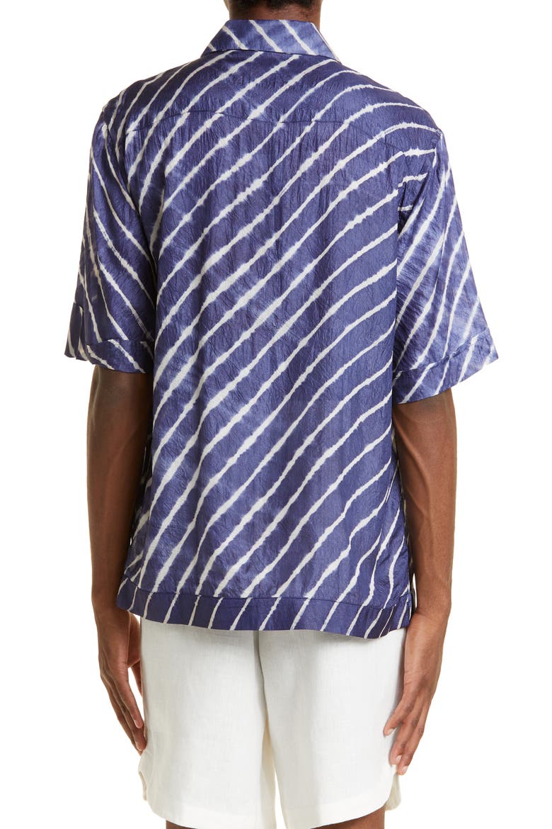 Mens' Bakhoven Tie Dye Chevron Short Sleeve Button-Up Shirt, Alternate, color, NAVY/ ECRU