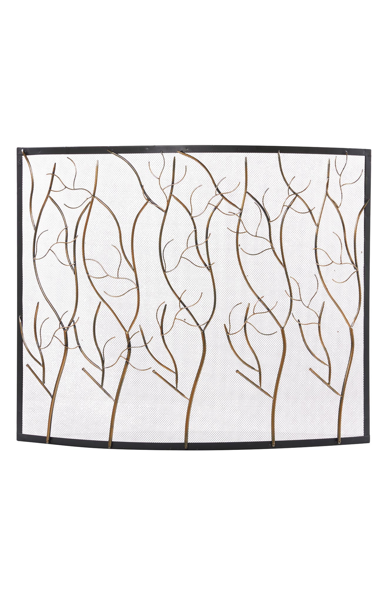 WILLOW ROW Brasstone Metal Single Panel Tree Fireplace Screen with Mesh Netting