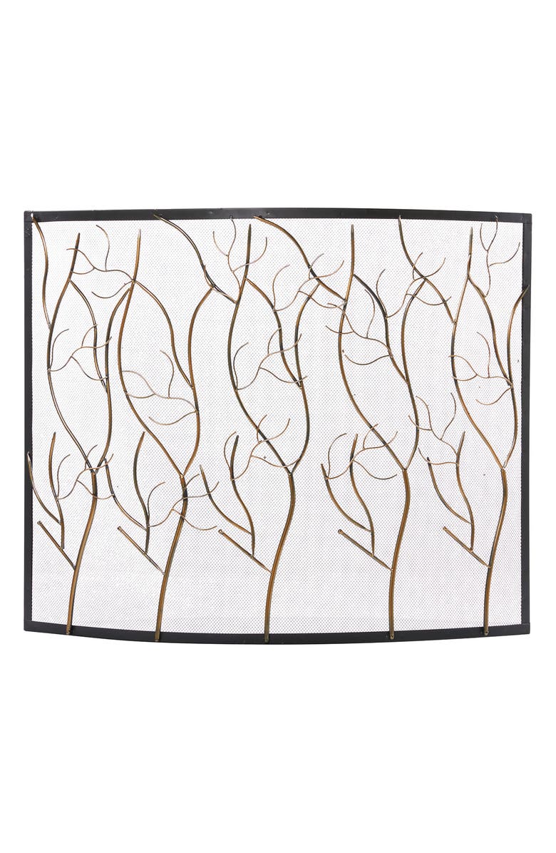 WILLOW ROW Brasstone Metal Single Panel Tree Fireplace Screen with Mesh Netting, Main, color, Brass
