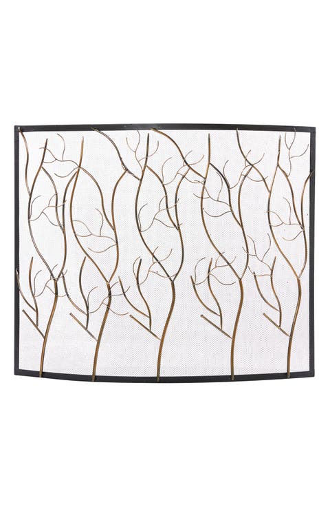 Brasstone Metal Single Panel Tree Fireplace Screen with Mesh Netting