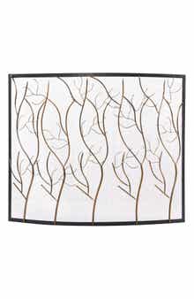 WILLOW ROW Brasstone Metal Single Panel Tree Fireplace Screen with Mesh Netting