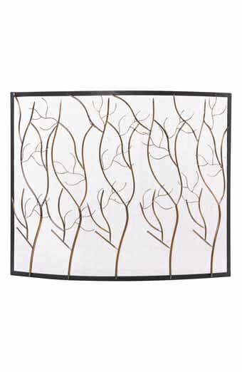 WILLOW ROW Brasstone Metal Single Panel Tree Fireplace Screen with Mesh Netting