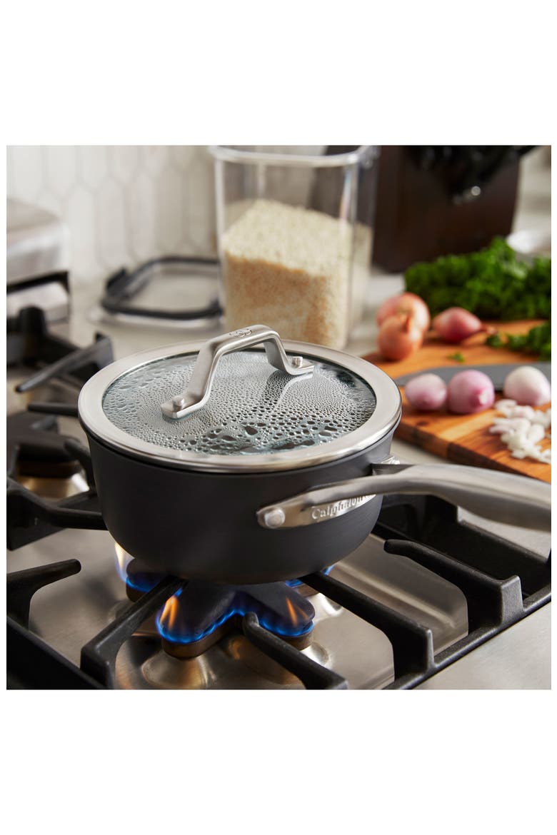 Premier Hard Anodized Nonstick 3.5-Quart Saucepan with Lid, Alternate, color, BLACK
