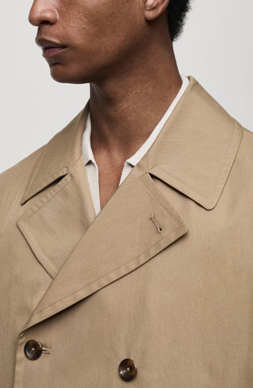 Mango Short Cotton Blend Trench Coat In Medium Brown