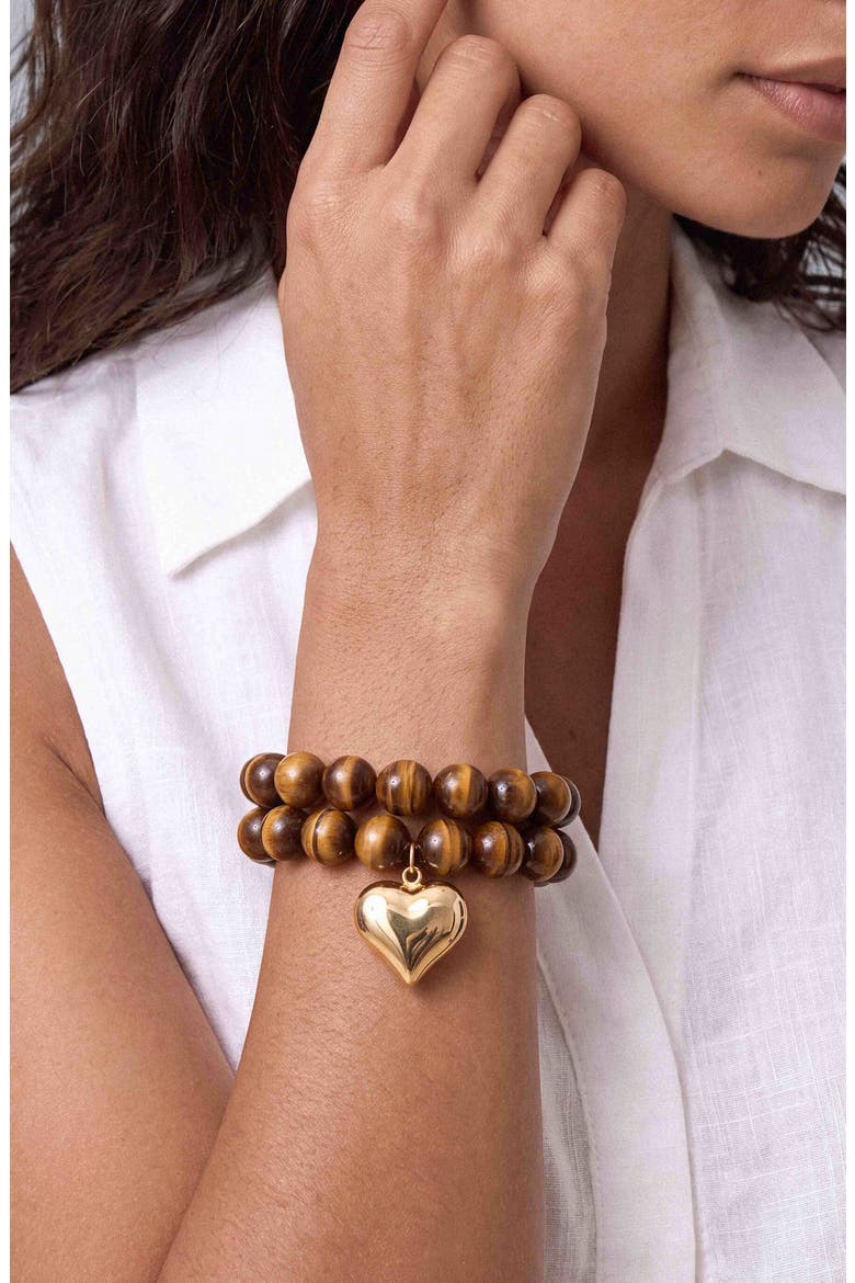 Luck and Love Tiger's Eye Heart Set of 2 Bracelets, Alternate, color, TIGERS EYE