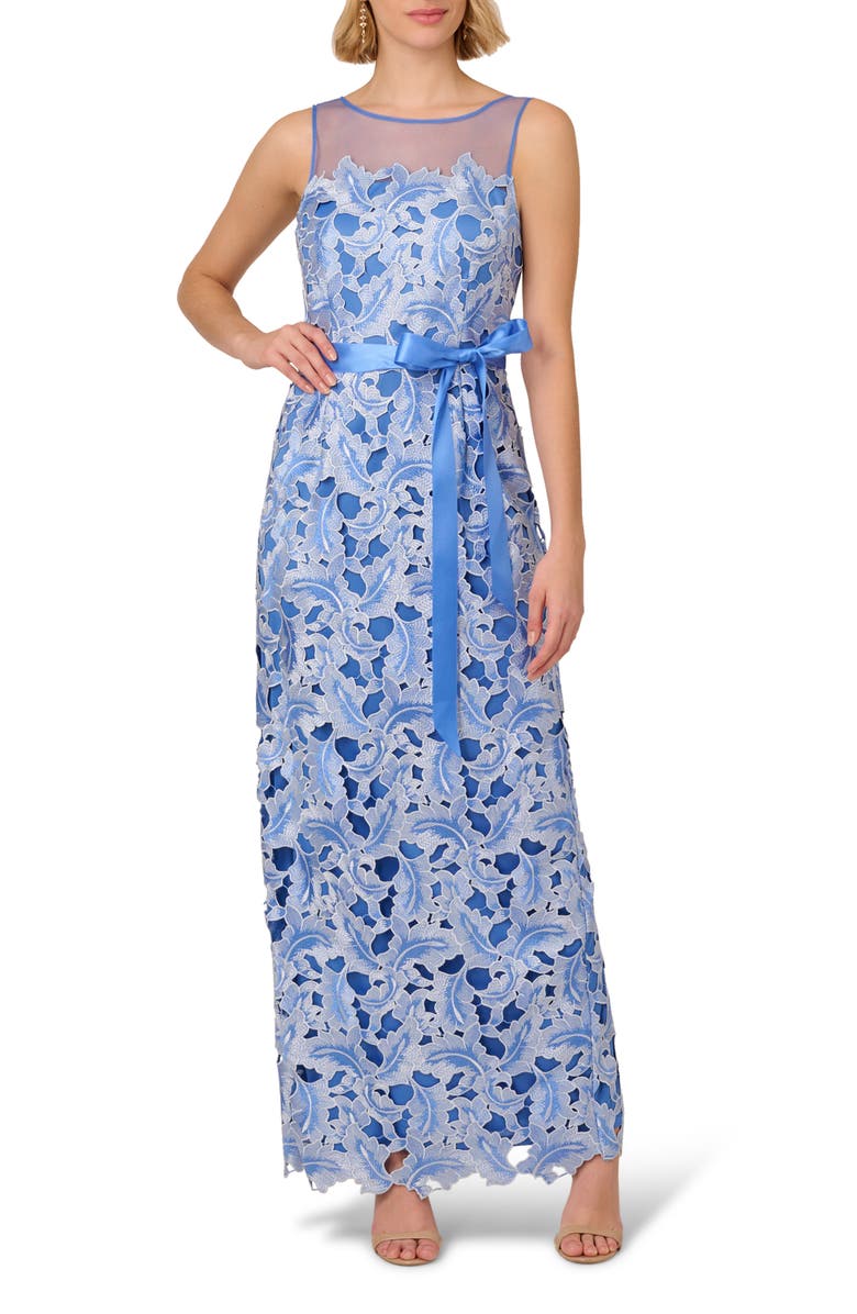 Adrianna Papell Tonal Lace Column Gown, Main, color, 