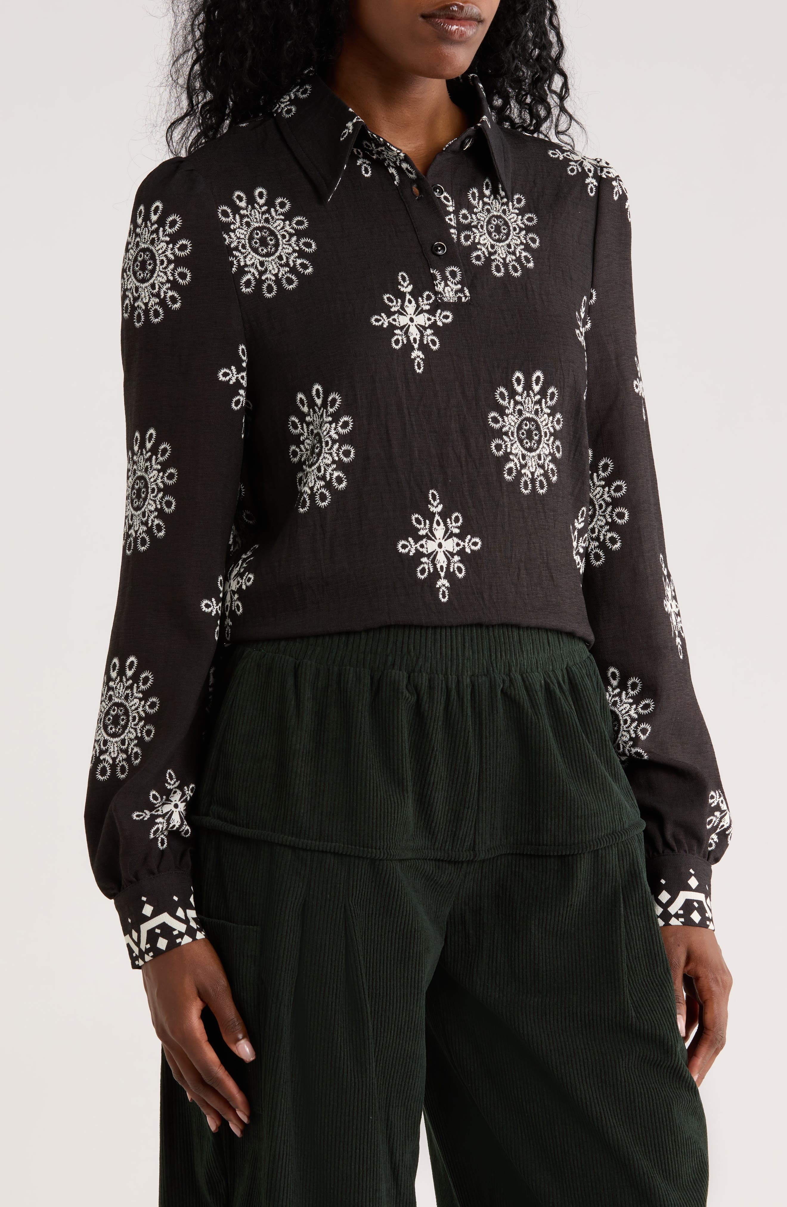 PATRIZIA LUCA Snowflake Embroidered Top