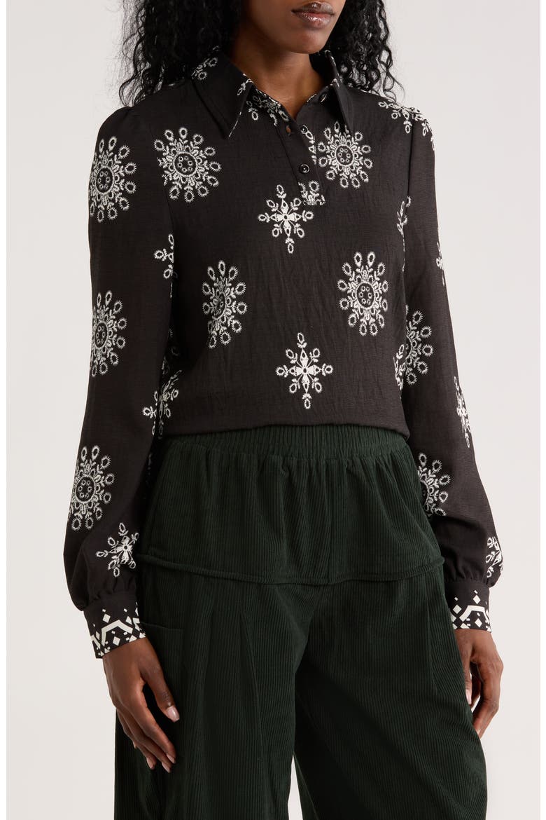 Snowflake Embroidered Top, Main, color, BLACK