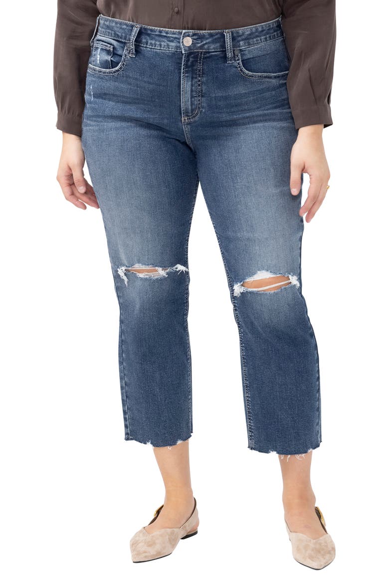 Avery Curvy Ripped Raw Hem Straight Leg Jeans, Main, color, SYNTH