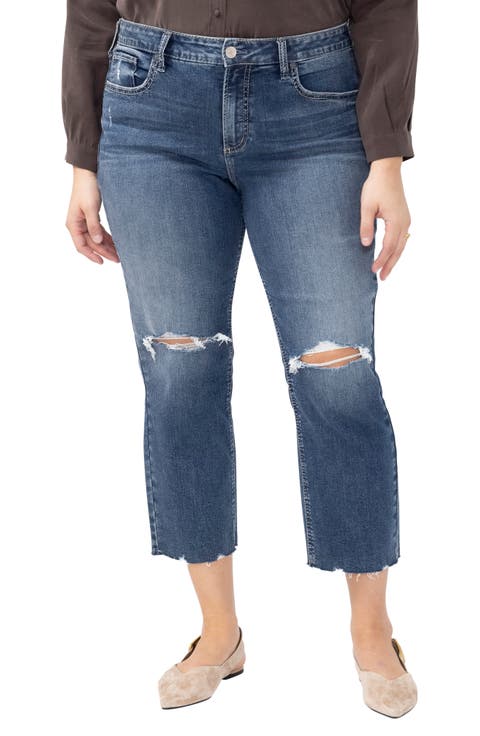 Avery Curvy Ripped Raw Hem Straight Leg Jeans (Plus)