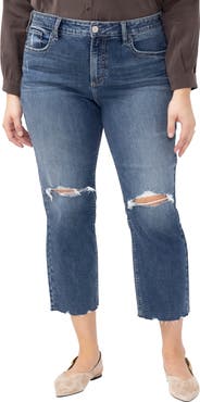 Silver Jeans Co. Avery Curvy Ripped Raw Hem Straight Leg Jeans