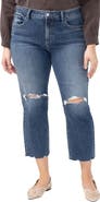 Silver Jeans Co. Avery Curvy Ripped Raw Hem Straight Leg Jeans