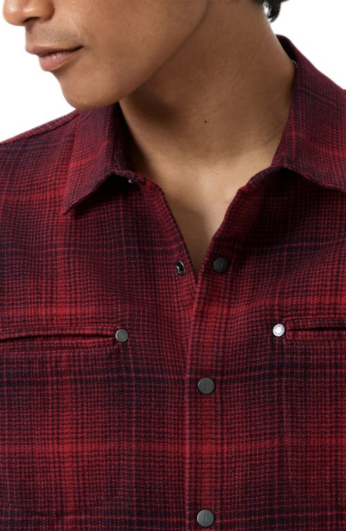 John Varvatos Dario Brushed Cotton Flannel Snap-up Shirt In Red