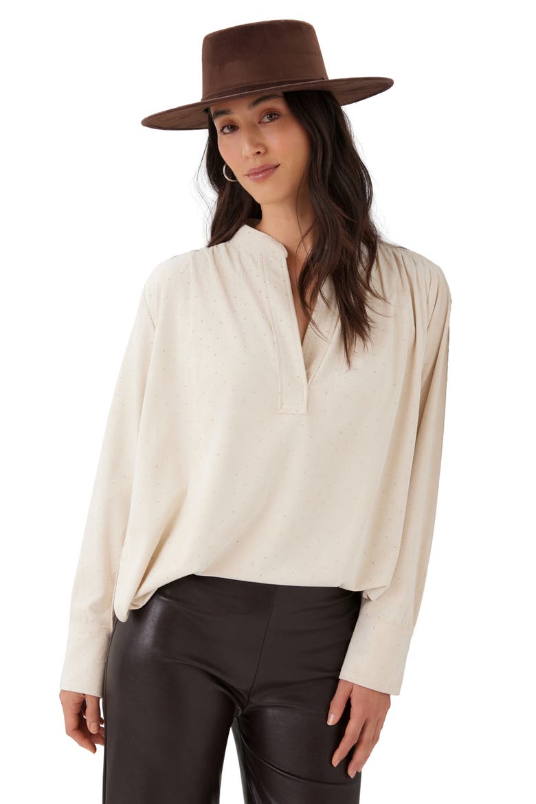 Embellished Faux Suede Shirt, Alternate, color, CREAM