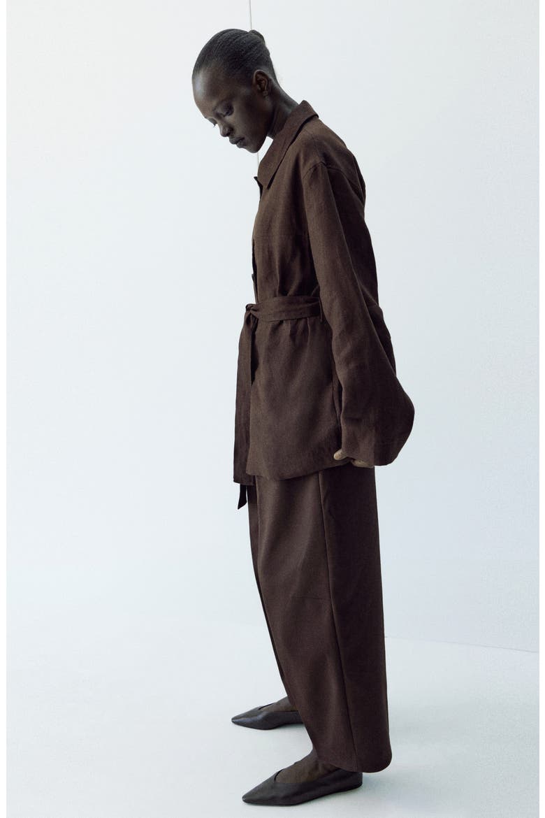 Belted Linen Jacket, Alternate, color, CHOCOLATE