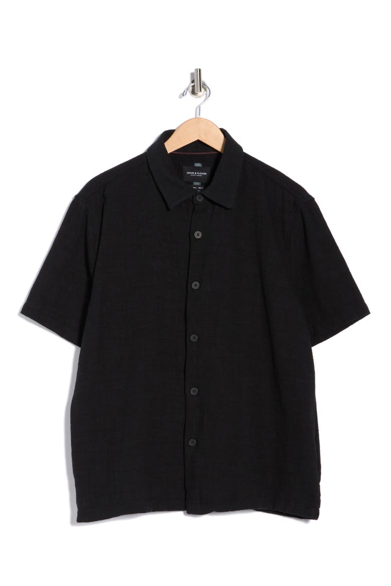 Textured Short Sleeve Button-Up Shirt, Alternate, color, BLACK