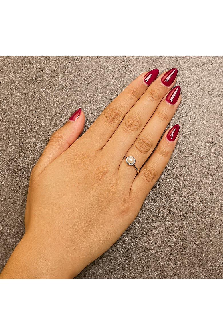 10K White Gold 5MM Pearl and Diamond Halo Ring, Alternate, color, White