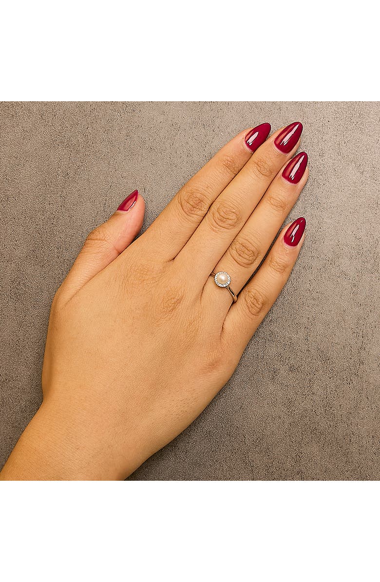 Haus of Brilliance 10K White Gold 5MM Pearl and Diamond Halo Ring, Alternate, color, White