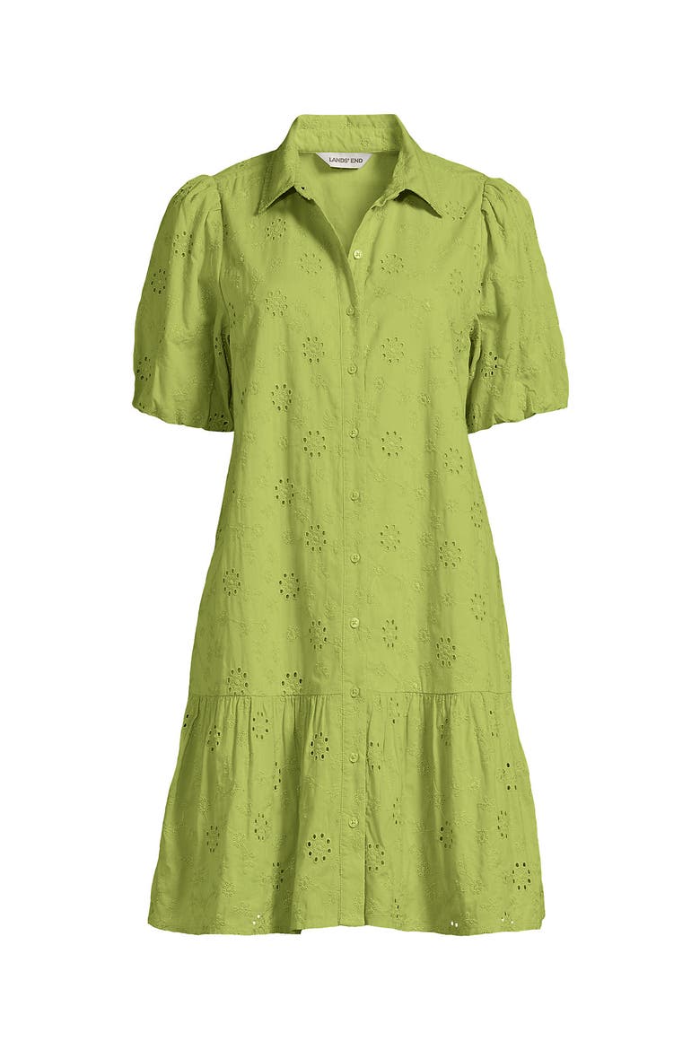 Elbow Sleeve Eyelet Knee Length Shirt Dress, Alternate, color, Bright Pistachio Floral Eyelet