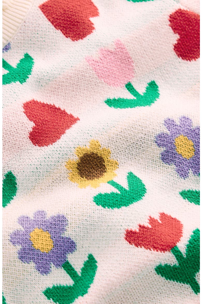 Kids' Floral Jacquard Short Sleeve Cotton Sweater, Alternate, color, ECRU MARL SUNFLOWER GARDEN