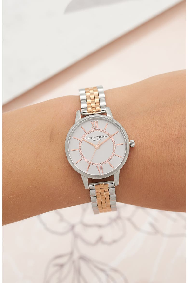 Wonderland Bracelet Watch, 30mm, Alternate, color, ROSE GOLD/ SILVER