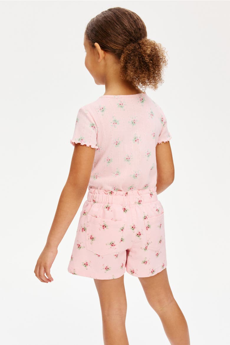 Twill Paper Bag Shorts, Alternate, color, Light pink/floral