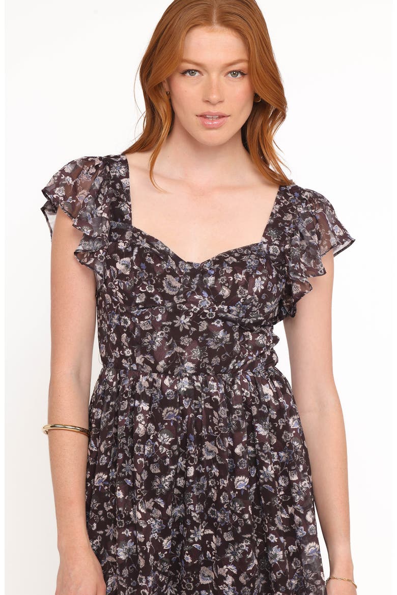 Myles Floral Chiffon Maxi Dress, Alternate, color, BROWN/ BLUE FLORAL
