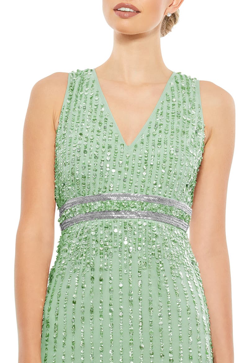 Sequined Sleeveless V-Neck Midi Sheath Dress, Alternate, color, SAGE