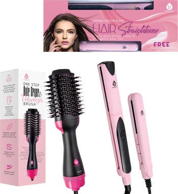 Hair Styling Power Bundle Hair Dryer & Volumizer Brush + Flat Iron Hair Straightener With Free Travel Straightener