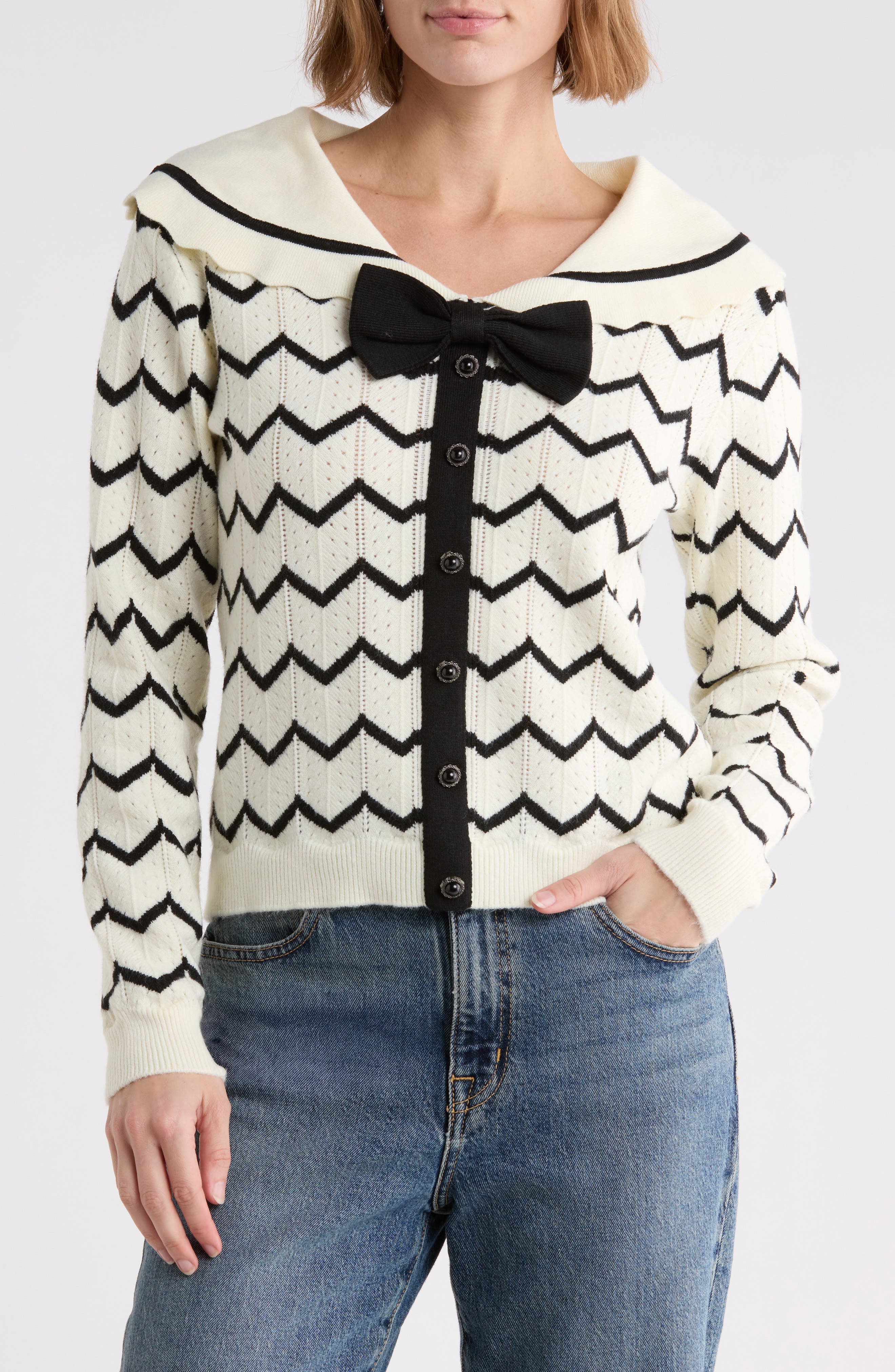 Zigzag Bow Sailor Collar Sweater