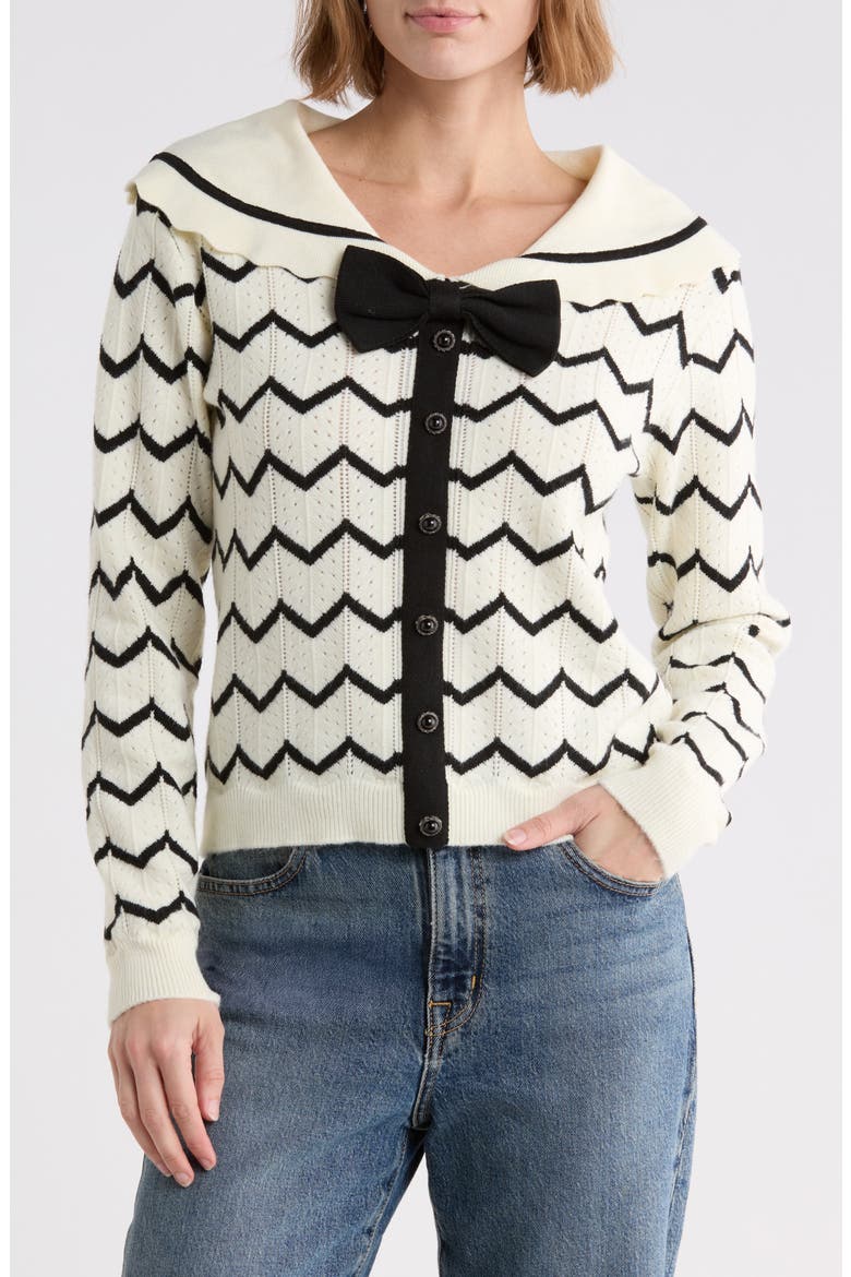 Zigzag Bow Sailor Collar Sweater, Main, color, CREAM/ BLACK