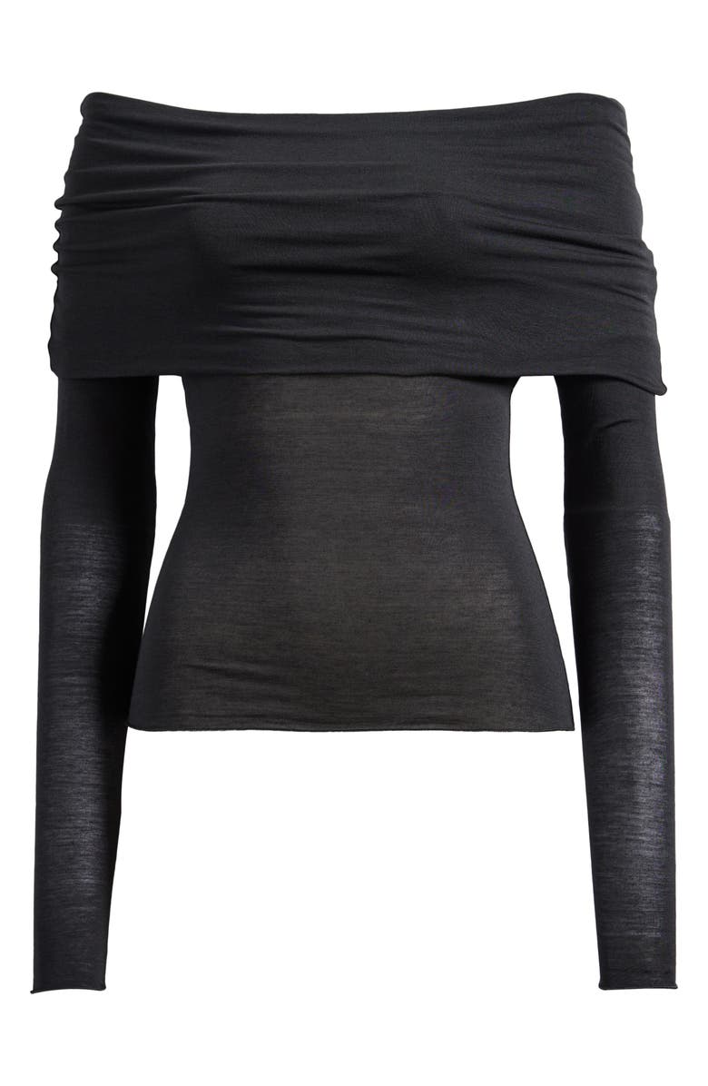 SKIMS Sheer Modal Off the Shoulder Long Sleeve Top, Alternate, color, Onyx