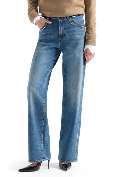 Stovepipe Studded Straight Leg Jeans