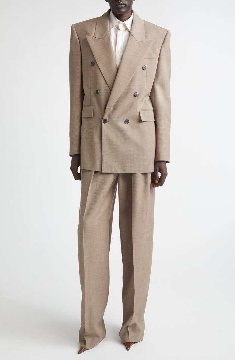 Saint Laurent Double Breasted Wool Jacket, Alternate, color, Taupe Beige