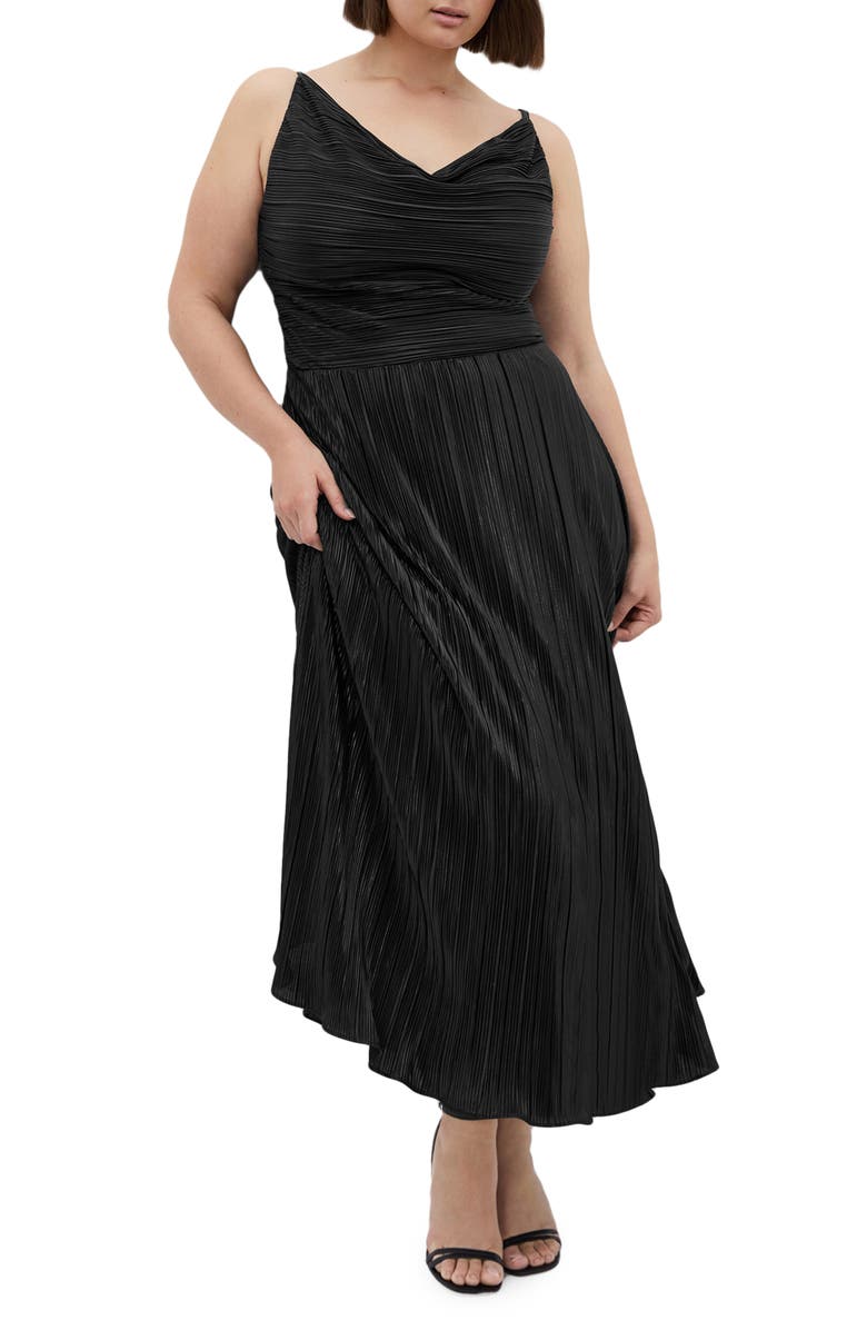 City Chic Kamila Cowl Neck Metallic Plissé Maxi Dress, Alternate, color, 