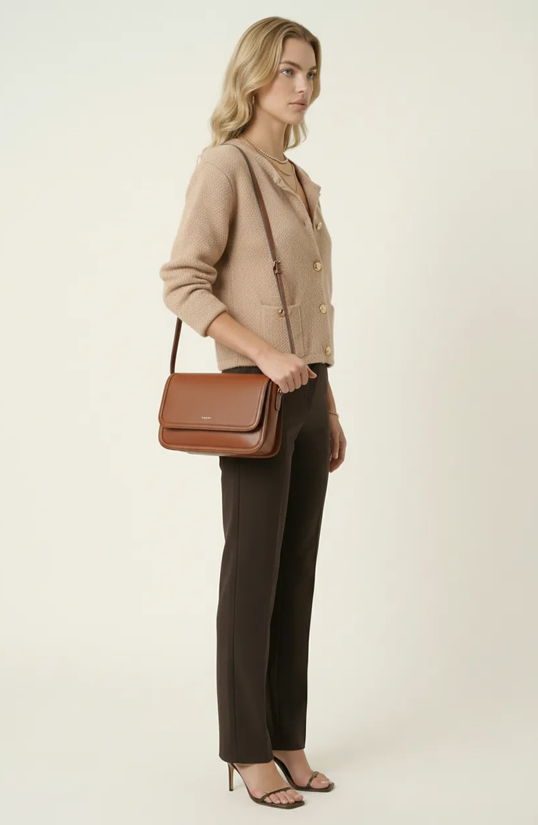 Modenaire Textured Knit Gold Button-Front Patch-Pocket Cardigan, Alternate, color, Beige