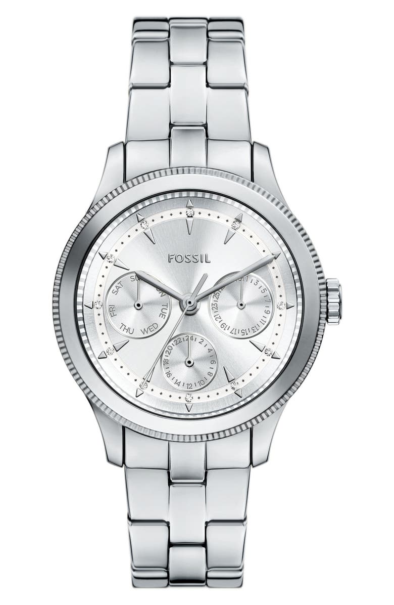 Fossil Brynn Chronograph Bracelet Watch, 38mm, Main, color, Silver