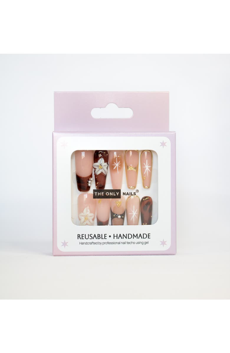 The Only Nails Brown Blossom - Coffin - Nail Set, Alternate, color, Brown, Nude, Gold