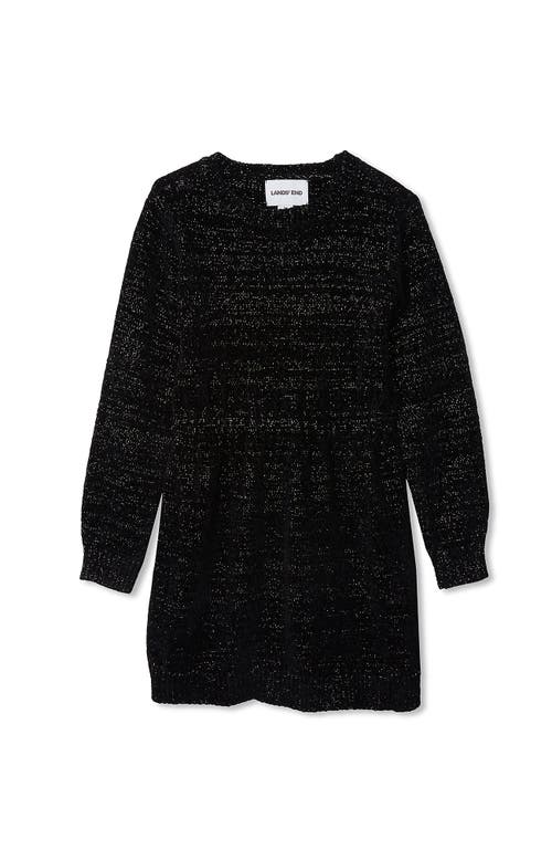 Lands' End Girls Chenille Cinched Waist Sweater Dress In Black