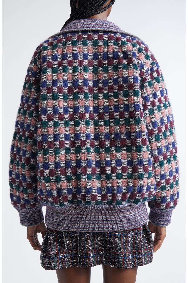 Check Jacquard Knit Bomber Jacket, Alternate, color, DARK AND PINK TONES