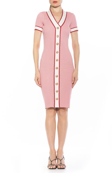 Otto V-neck Short Sleeve Ribbed Sweater Dress
