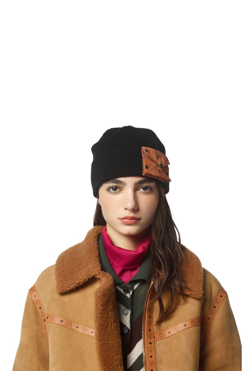 MCM Wool Beanie w/ Monogram Print ECONYL<sup>®</sup> Pocket, Alternate, color, 