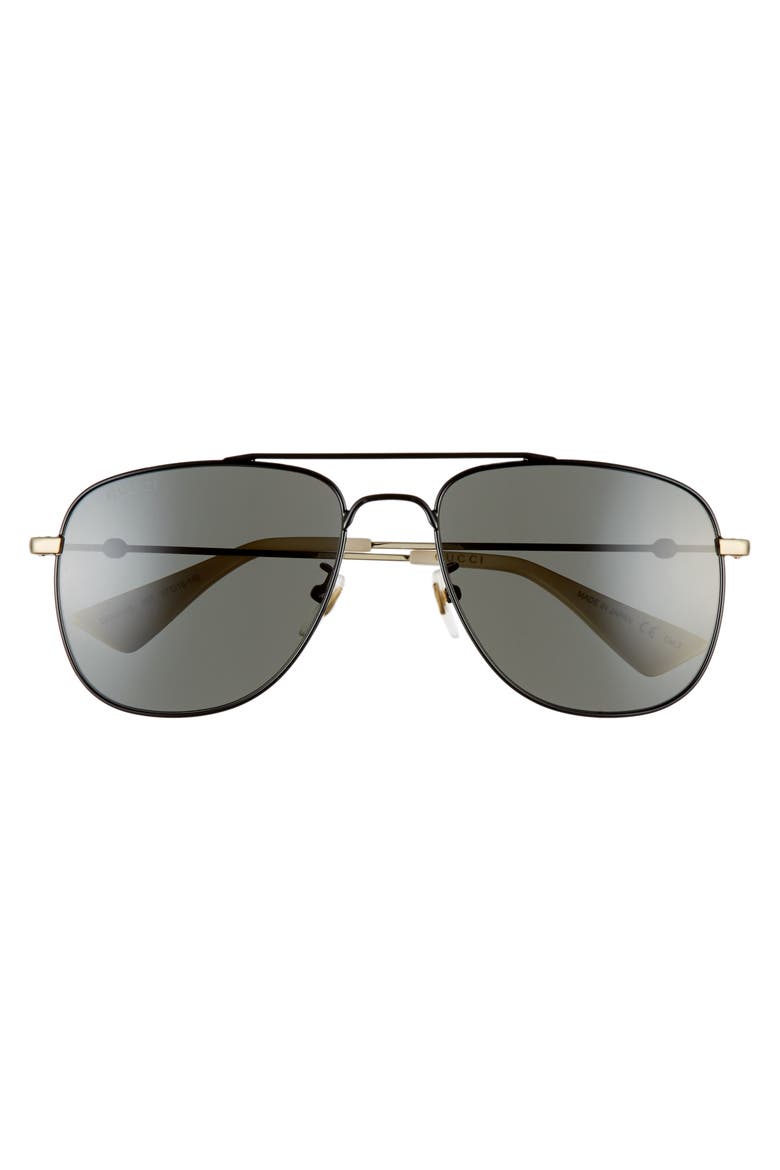57mm Aviator Sunglasses, Alternate, color, SHINY BLACK/GREY