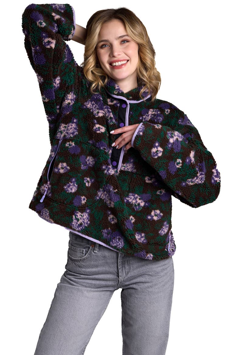 Floral Faux Shearling Pullover, Alternate, color, BLACK